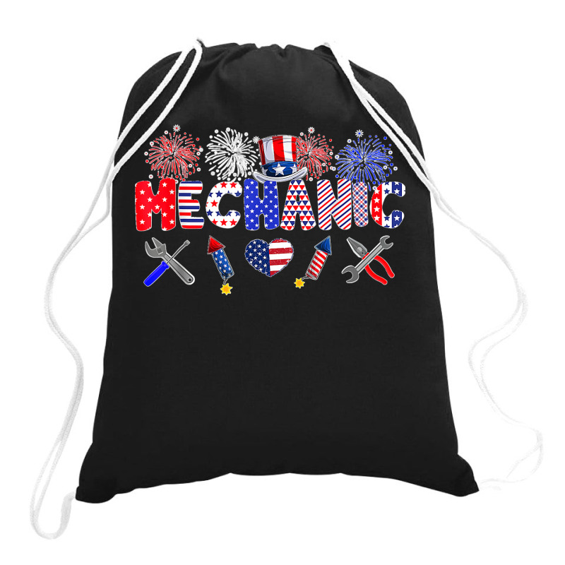 Mechanic Proud American Flag Fireworks Happy 4th Of July Drawstring Bags | Artistshot