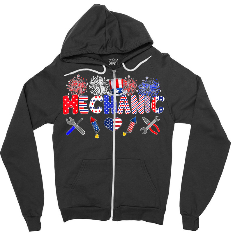 Mechanic Proud American Flag Fireworks Happy 4th Of July Zipper Hoodie | Artistshot