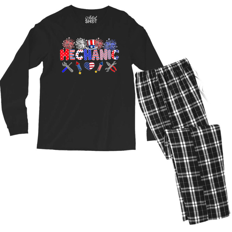 Mechanic Proud American Flag Fireworks Happy 4th Of July Men's Long Sleeve Pajama Set | Artistshot