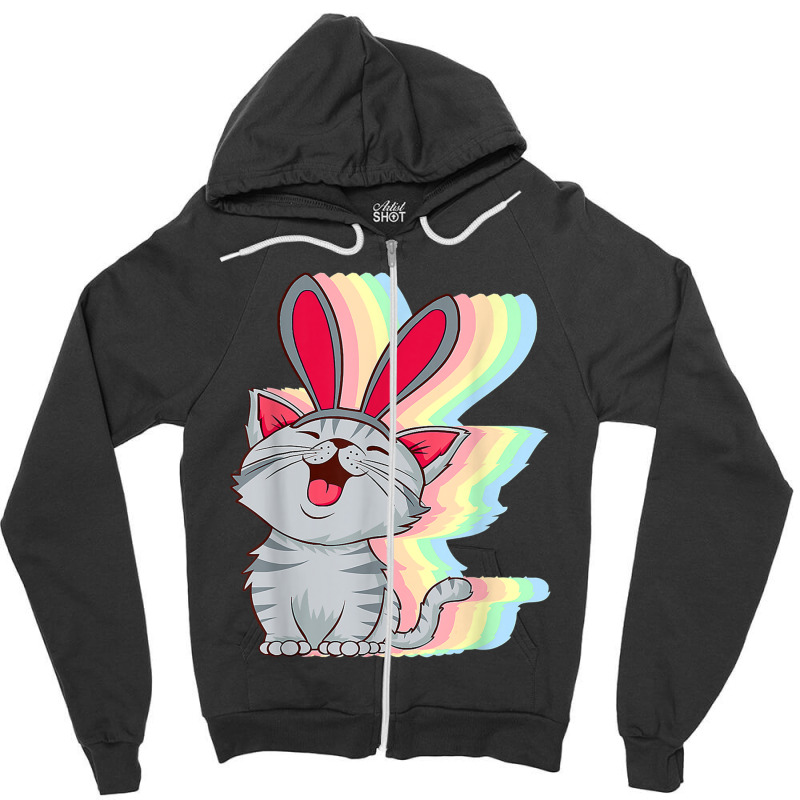 Cat Bunny Ears Easter Day Cute Pet Kitten Lover Boys Girls Zipper Hoodie by Claire J Tinsley | Artistshot