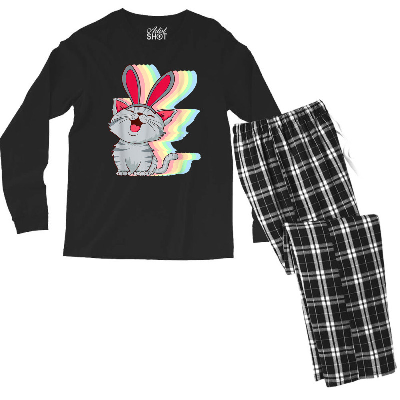 Cat Bunny Ears Easter Day Cute Pet Kitten Lover Boys Girls Men's Long Sleeve Pajama Set by Claire J Tinsley | Artistshot