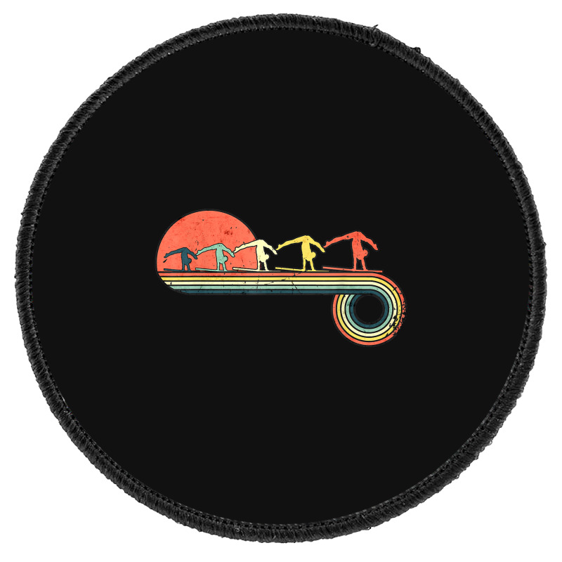 Gymnast Girl Exercise Retro Vintage Sunset Rainbow Color Round Patch | Artistshot