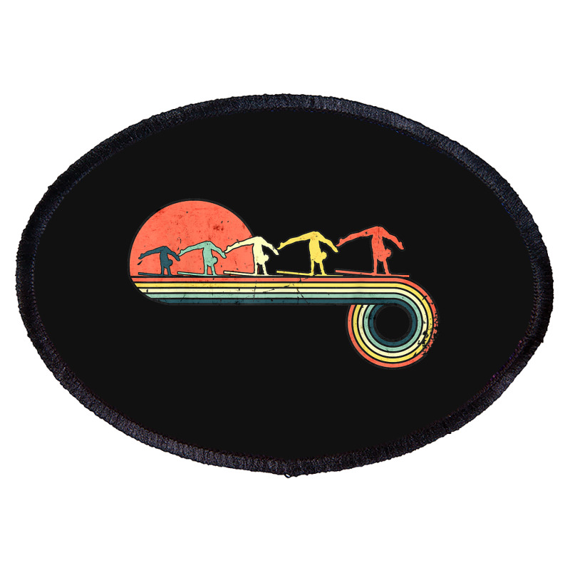 Gymnast Girl Exercise Retro Vintage Sunset Rainbow Color Oval Patch | Artistshot