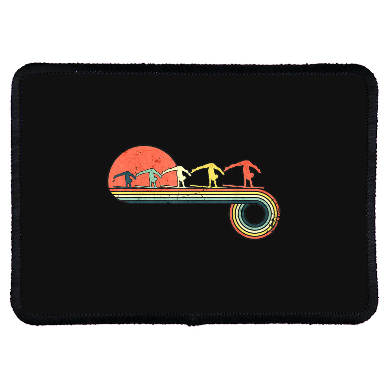 Gymnast Girl Exercise Retro Vintage Sunset Rainbow Color Rectangle Patch | Artistshot