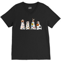 Dog Ghost Spooky Season Ghost Halloween Groovy Retro V-neck Tee | Artistshot