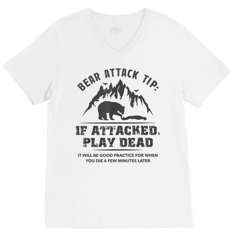 Bear Attack Tip Camping Hiking Travel Adventure Vintage T Shirt V-neck Tee | Artistshot