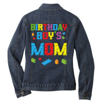 Master Builder Birthday Boy's Mom Building Bricks Blocks Long Sleeve T Ladies Denim Jacket | Artistshot