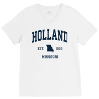 Holland Missouri Mo Vintage Athletic Navy Sports Design Long Sleeve T V-neck Tee | Artistshot