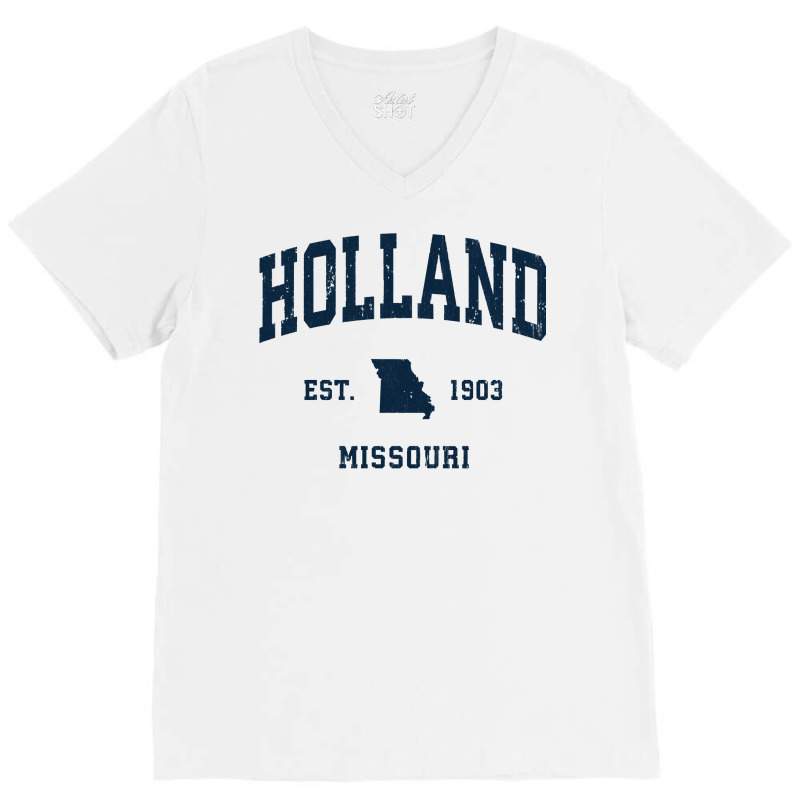 Holland Missouri Mo Vintage Athletic Navy Sports Design Long Sleeve T V-neck Tee | Artistshot