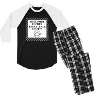 Holcombe Rucker Basketball Courts Park Sign On Chain Link Fence Men's 3/4 Sleeve Pajama Set | Artistshot