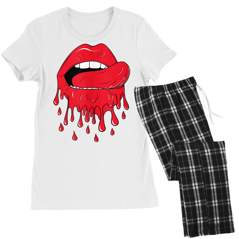 Tongue Licking Red Melting Lips Tank Top Women's Pajamas Set by cm-arts | Artistshot