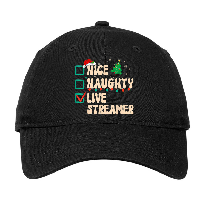 Nice Naughty Live Streamer Christmas List Santa Hat Groovy Adjustable Cap by August | Artistshot