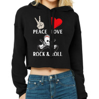 Peace Love Rock & Roll Music Instrument Rock & Roll Singer Cropped Hoodie | Artistshot