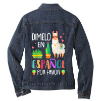 Womens En Espanol Por Favor Bilingual Spanish Teacher Gifts Ladies Denim Jacket | Artistshot