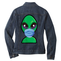 Alien Wearing Face Mask Ladies Denim Jacket | Artistshot