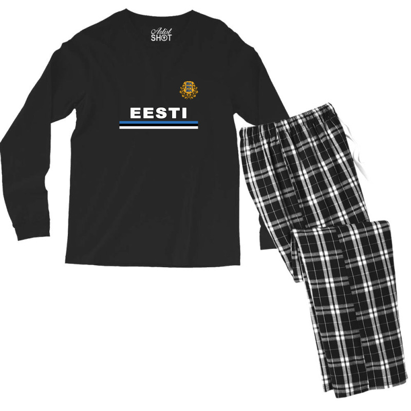 Estonia Eesti National Flag & Coat Of Arms Men's Long Sleeve Pajama Set | Artistshot