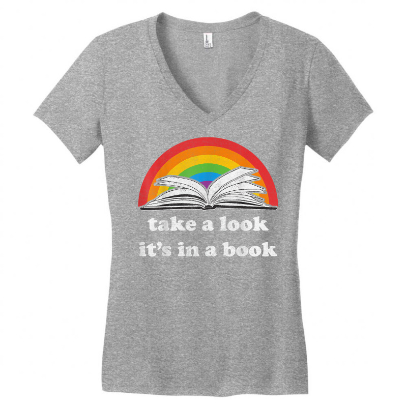 Take A Look It's In A Book Reading Vintage Retro Rainbow T Shirt Women's V-Neck T-Shirt by cm-arts | Artistshot