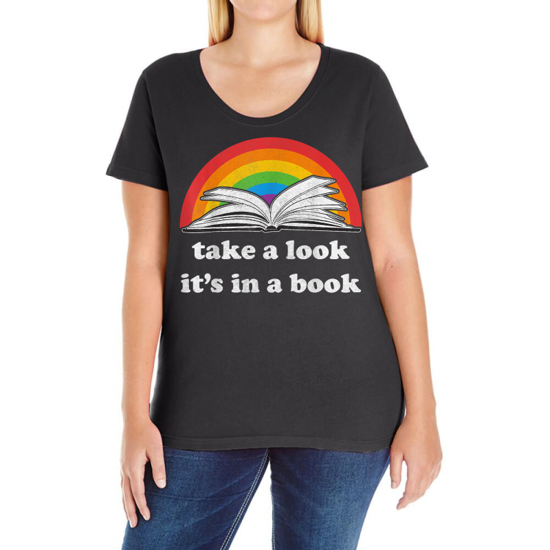 Take A Look It's In A Book Reading Vintage Retro Rainbow T Shirt Ladies Curvy T-Shirt by cm-arts | Artistshot