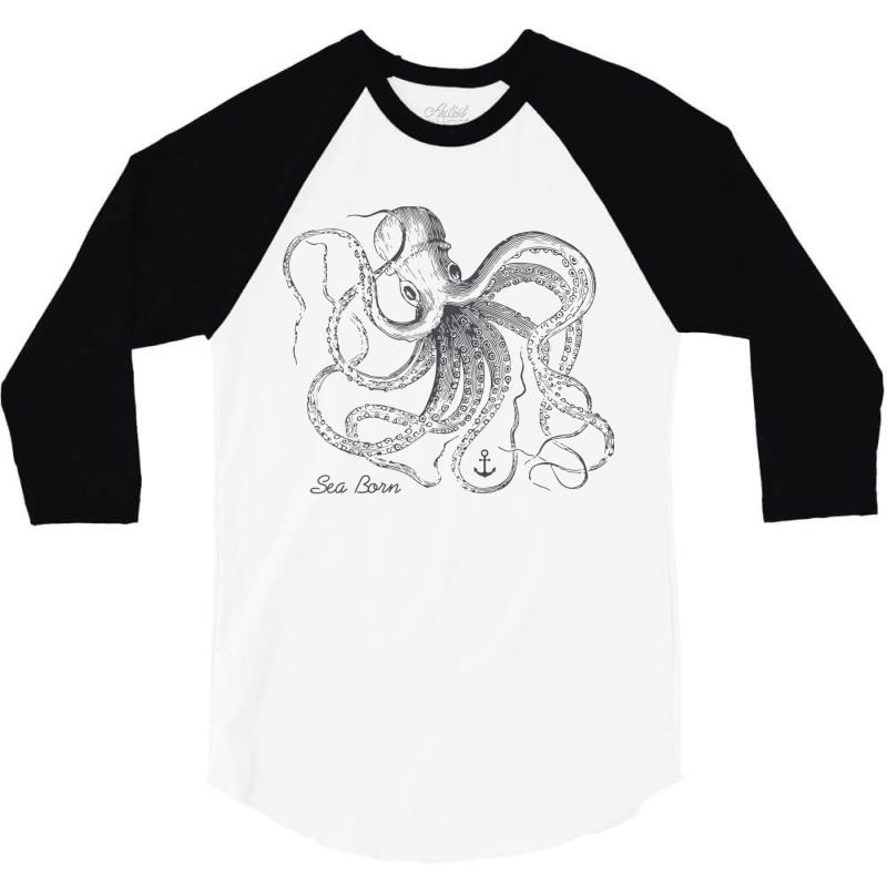 Vintage Black Octopus Marine Biologist Ocean Sea Life 5 3/4 Sleeve Shirt | Artistshot