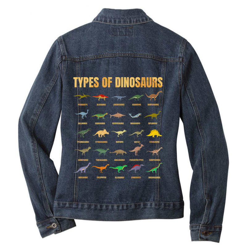 Types Of Dinosaurs Dino Identification Rex Dinosaur Type Ladies Denim Jacket by ValentinoHoover | Artistshot