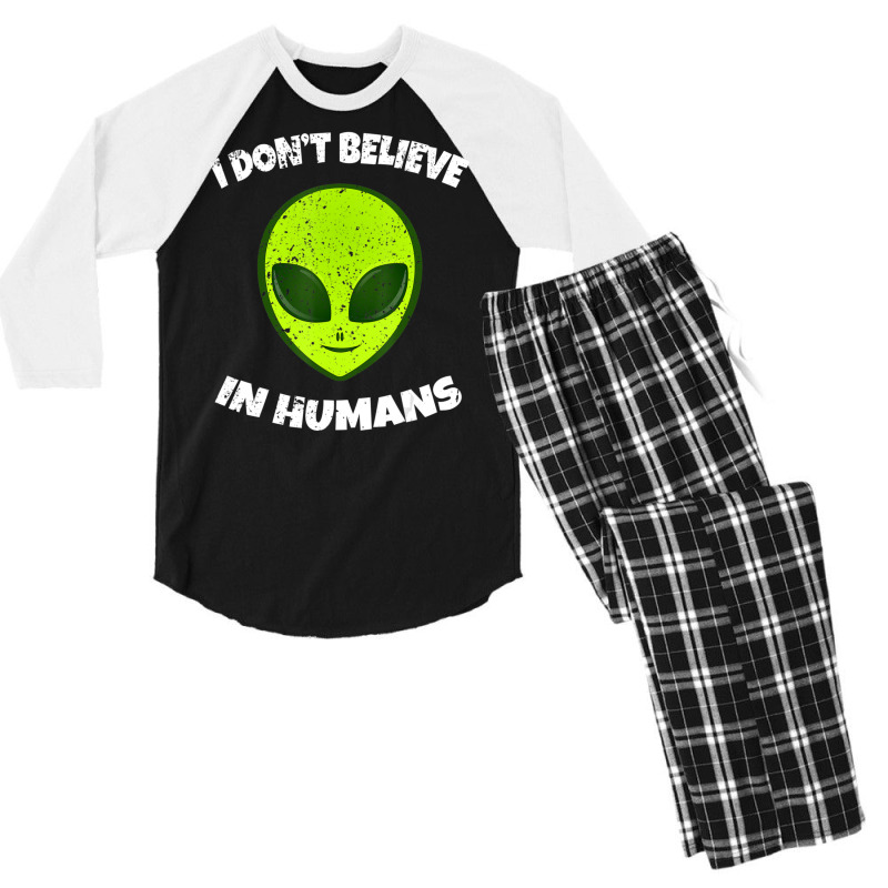 Green Alien I Don't Believe In Humans Men's 3/4 Sleeve Pajama Set | Artistshot