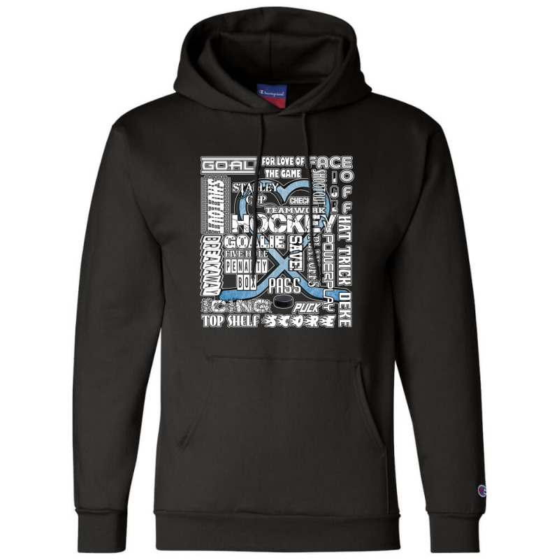 Ice Blue Heart Hockey Words Champion Hoodie by cm-arts | Artistshot