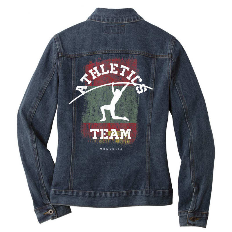 Pole Vault Mongolia Athletics Sports Player T Shirt Ladies Denim Jacket by klaasmis | Artistshot