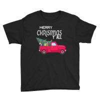 Merry Christmas Y'all Vintage Red Truck Xmas Farm Fresh Trees Watercol Youth Tee | Artistshot