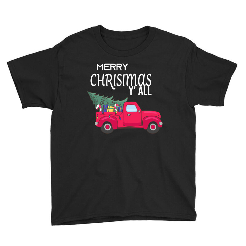 Merry Christmas Y'all Vintage Red Truck Xmas Farm Fresh Trees Watercol Youth Tee by Alparslan | Artistshot