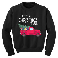 Merry Christmas Y'all Vintage Red Truck Xmas Farm Fresh Trees Watercol Youth Sweatshirt | Artistshot