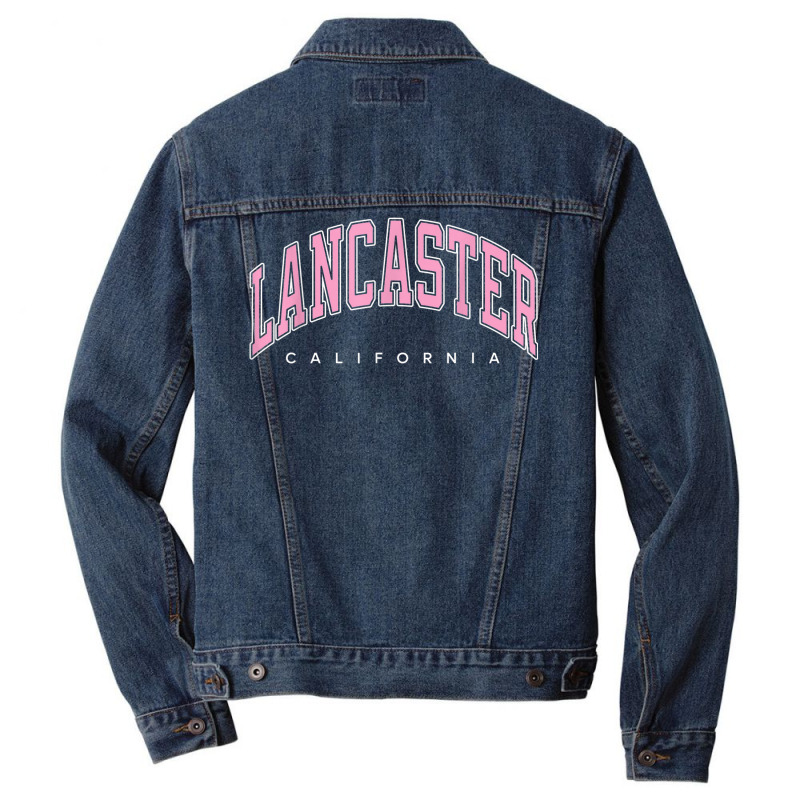 Lancaster California Ca Varsity Style Pink Text Men Denim Jacket | Artistshot