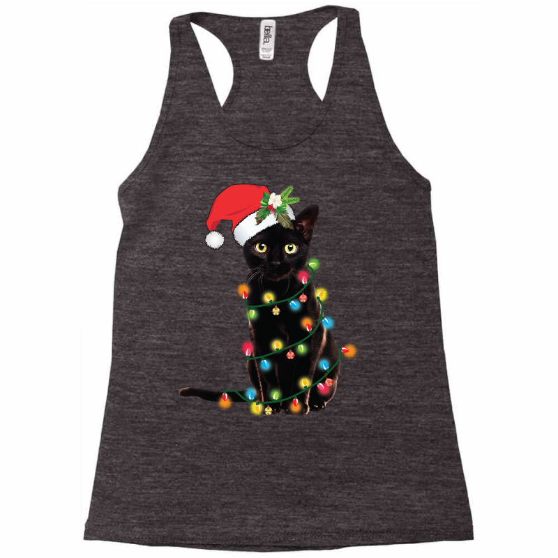 Black Cat Santa Tangled Up In Christmas Lights Sweatshirt Racerback Tank by cm-arts | Artistshot