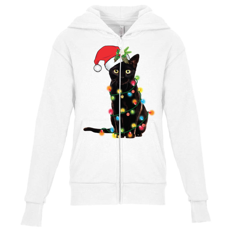 Black Cat Santa Tangled Up In Christmas Lights Sweatshirt Youth Zipper Hoodie by cm-arts | Artistshot