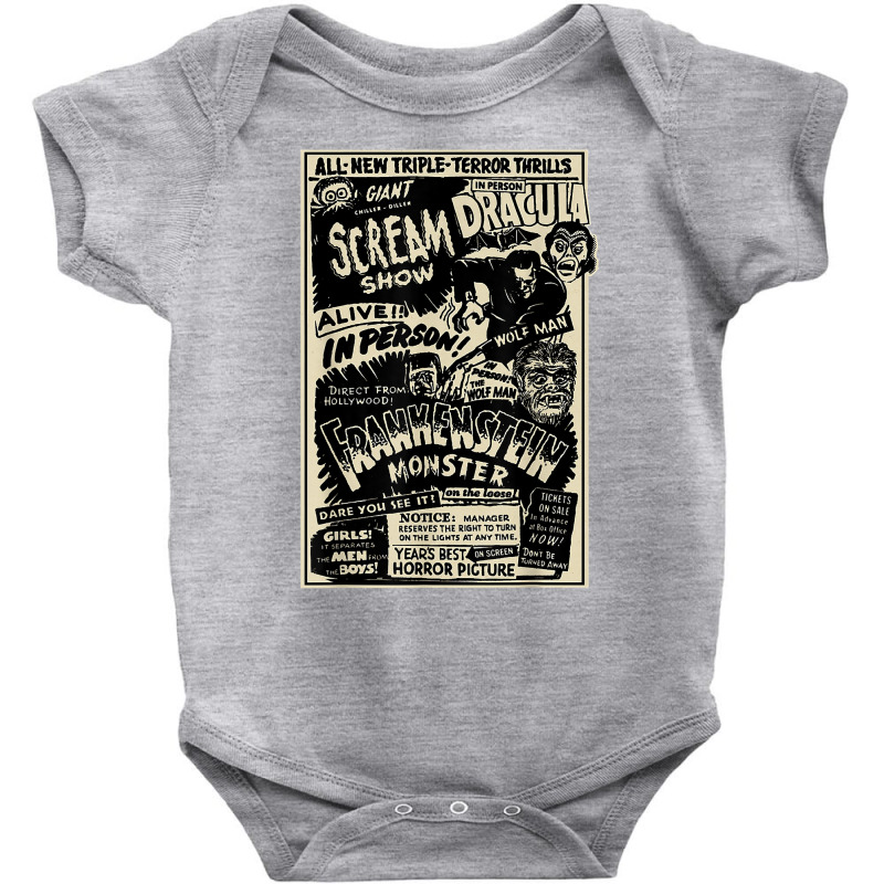 Horror Movie Monsters Mummy Wolfman Dracula Frankenstein T Shirt Baby Bodysuit by cm-arts | Artistshot