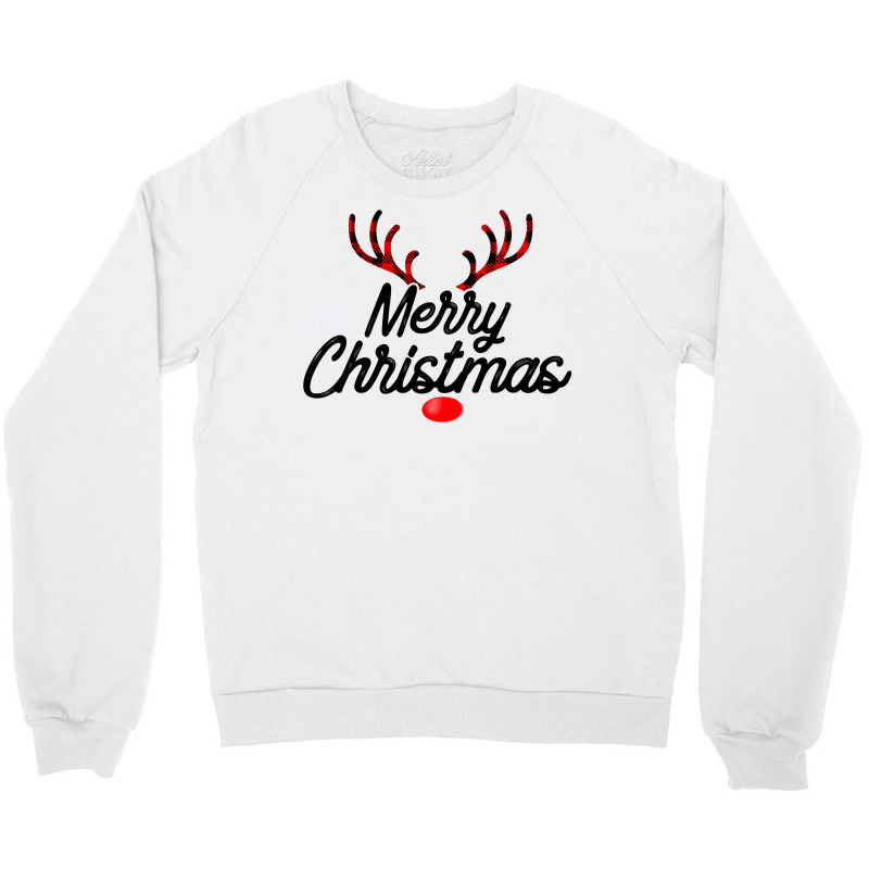 Merry Christmas Reindeer Red Plaid Family Pajama Holiday Long Sleeve T Crewneck Sweatshirt by pofijinashu | Artistshot