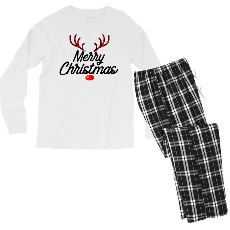 Merry Christmas Reindeer Red Plaid Family Pajama Holiday Long Sleeve T Men's Long Sleeve Pajama Set by pofijinashu | Artistshot