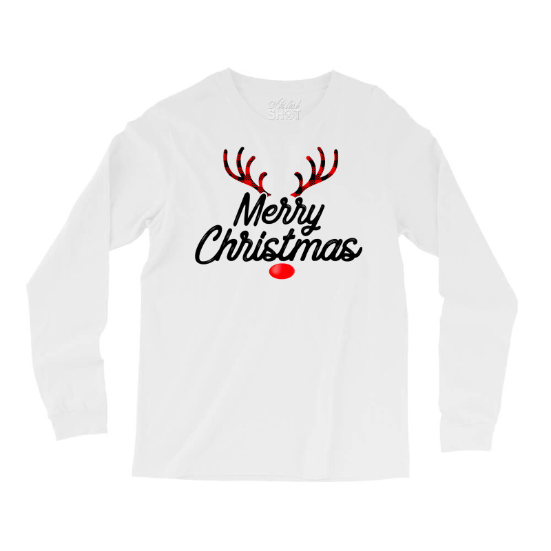 Merry Christmas Reindeer Red Plaid Family Pajama Holiday Long Sleeve T Long Sleeve Shirts by pofijinashu | Artistshot