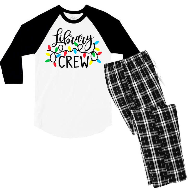 Library Crew Christmas Light Funny Book Lover Librarian Xmas Raglan Ba Men's 3/4 Sleeve Pajama Set | Artistshot