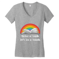 Take A Look It's In A Book Reading Vintage Retro Rainbow Raglan Baseba Women's V-neck T-shirt | Artistshot