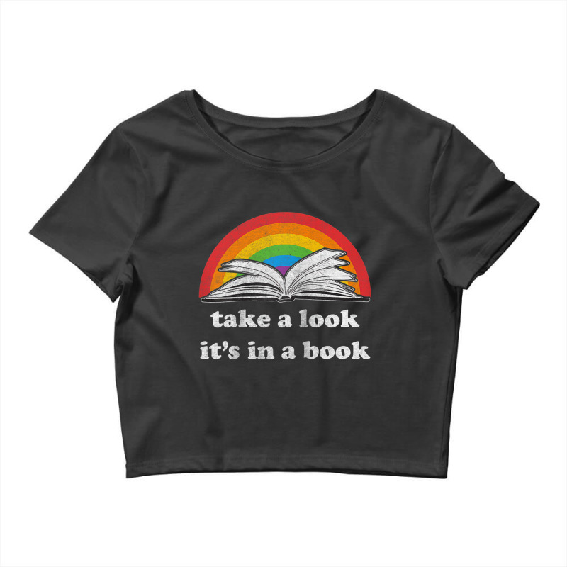 Take A Look It's In A Book Reading Vintage Retro Rainbow Raglan Baseba Crop Top by cm-arts | Artistshot