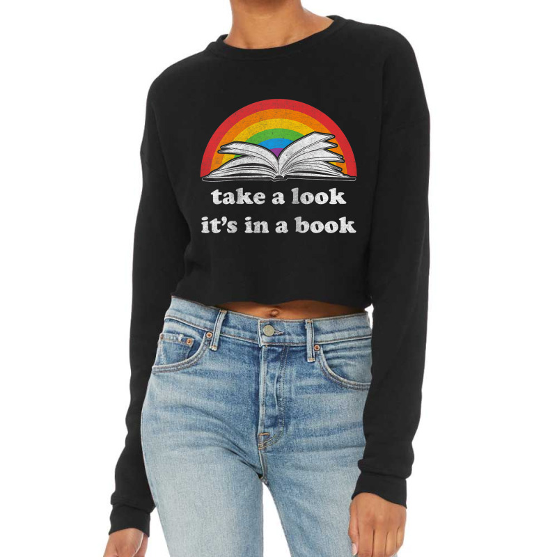 Take A Look It's In A Book Reading Vintage Retro Rainbow Raglan Baseba Cropped Sweater by cm-arts | Artistshot