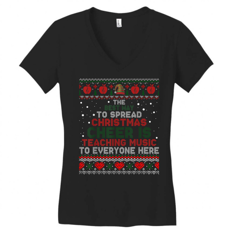 Music Teacher Christmas Elf Cheer Women's V-Neck T-Shirt by kakashop | Artistshot