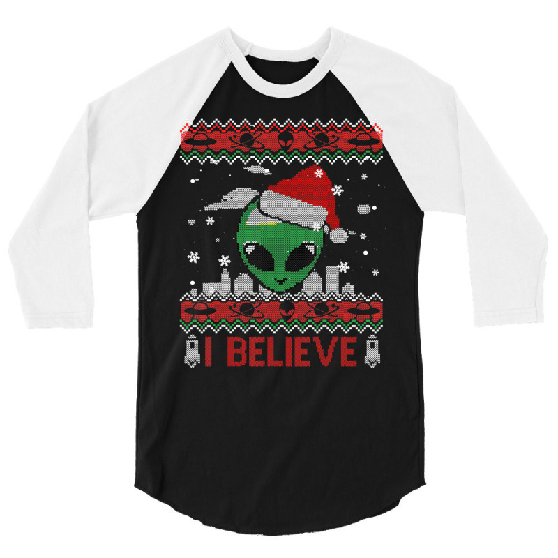 I Believe In Ufo Alien Christmas Ugly Alien Xmas 3/4 Sleeve Shirt | Artistshot