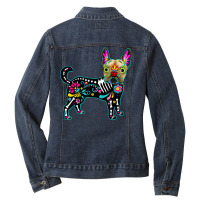 Calavera French Bulldog Frenchie Dia De Muertos Halloween T Shirt Ladies Denim Jacket | Artistshot