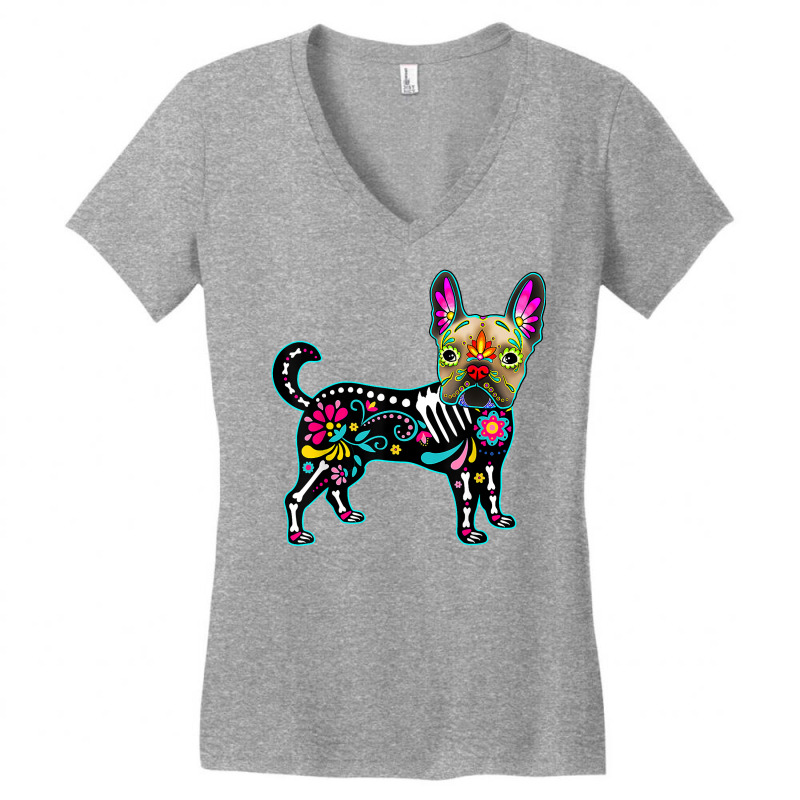 Calavera French Bulldog Frenchie Dia De Muertos Halloween T Shirt Women's V-Neck T-Shirt by cm-arts | Artistshot