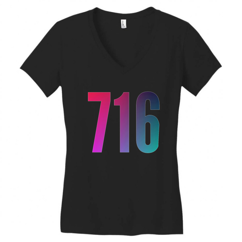 716 Area Code Zip Code Location Blue Pink Gradient Women's V-Neck T-Shirt by cm-arts | Artistshot