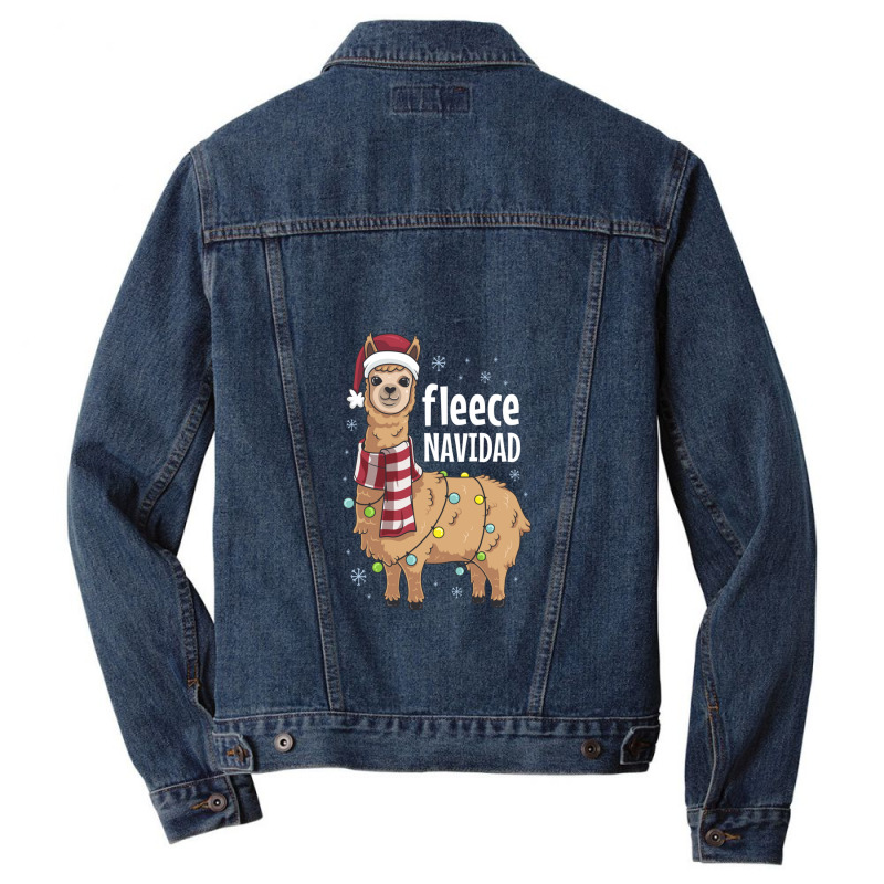 Feliz Navidad Llama Fleece Funny Christmas Lights Men Denim Jacket | Artistshot