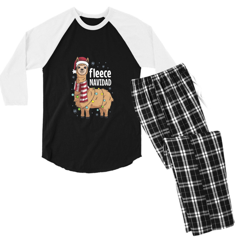 Feliz Navidad Llama Fleece Funny Christmas Lights Men's 3/4 Sleeve Pajama Set | Artistshot