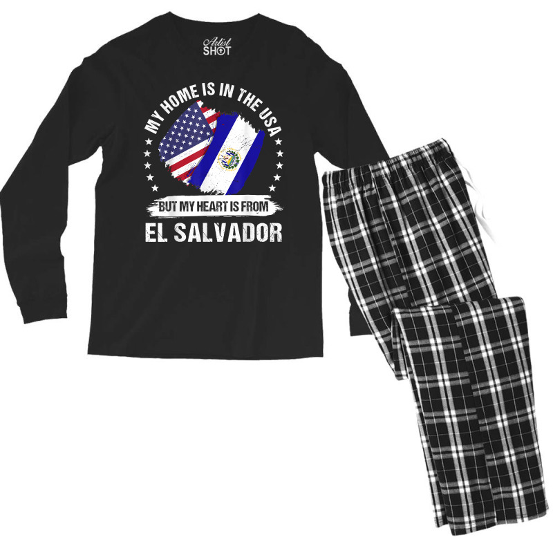 American Patriot El Salvador Flag American Salvadoran Roots T Shirt Men's Long Sleeve Pajama Set by hapusajehae | Artistshot