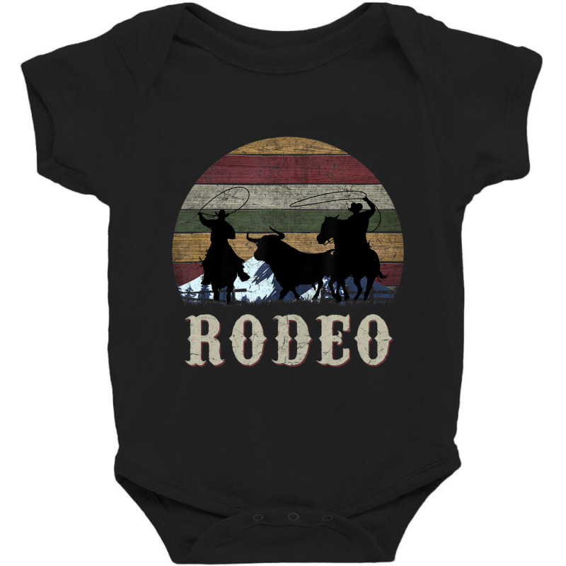 Bucking Rodeo Cowboy Team Roping Horse Riding Retro Baby Bodysuit by bummercaught | Artistshot